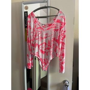 Tie-dye pink and white body suit